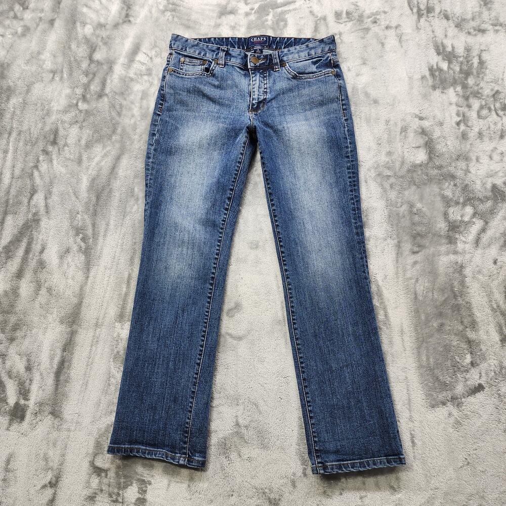 Chaps Denim Jeans Women 4 Blue Madden Straight Leg Mid Rise Stretch Denim Casual
